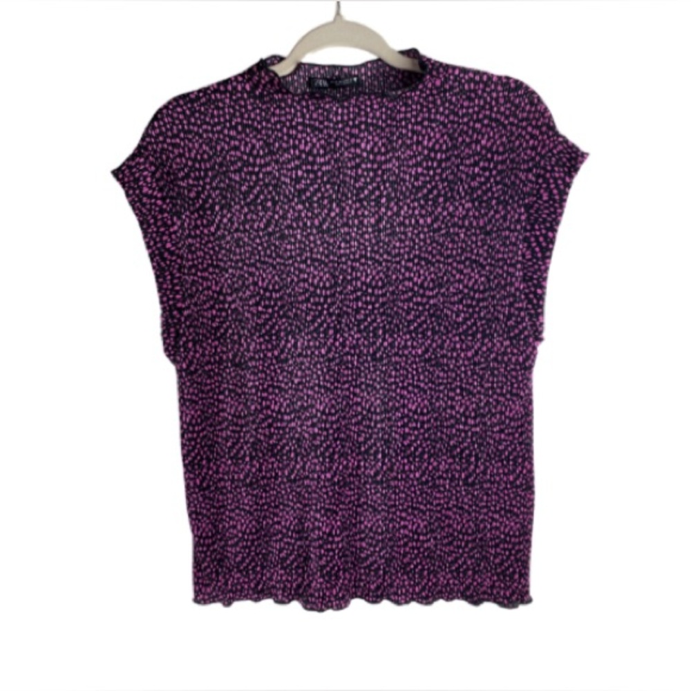 Zara Polka Dot Pleated Top, Pink and Black, Size Medium - Picture 7 of 10